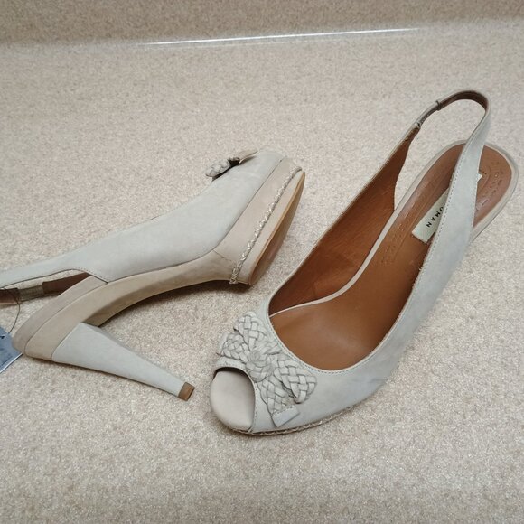 NWT Zara Bows Heel Leather Sandal Pumps Size 9 Peep Toe Sling Back Platform Grey - Picture 3 of 9